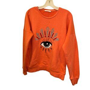 max mila Paris orange embroidered EYE cotton crew neck sweatshirt S